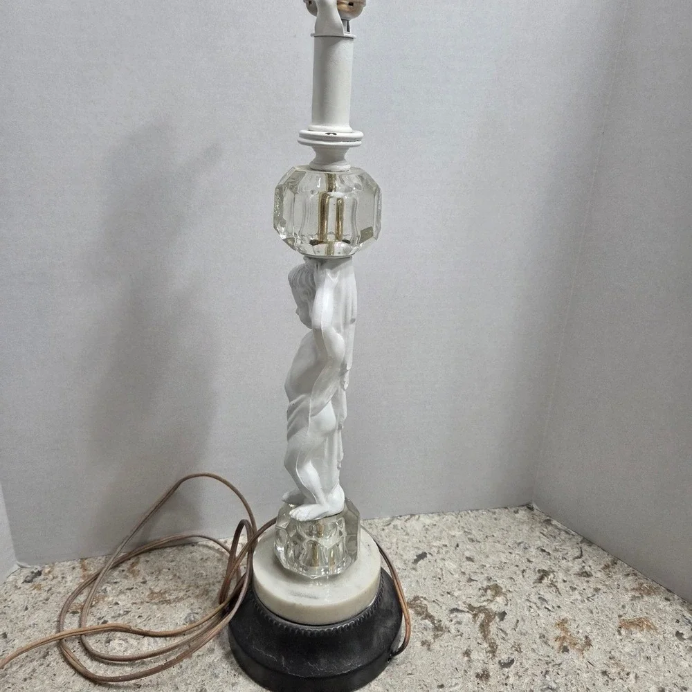Vintage Cherub Lamp Marble Base Accent Table Lamp Boudoir Lighting 19